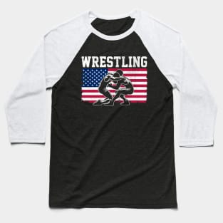 Wrestling USA Flag Baseball T-Shirt